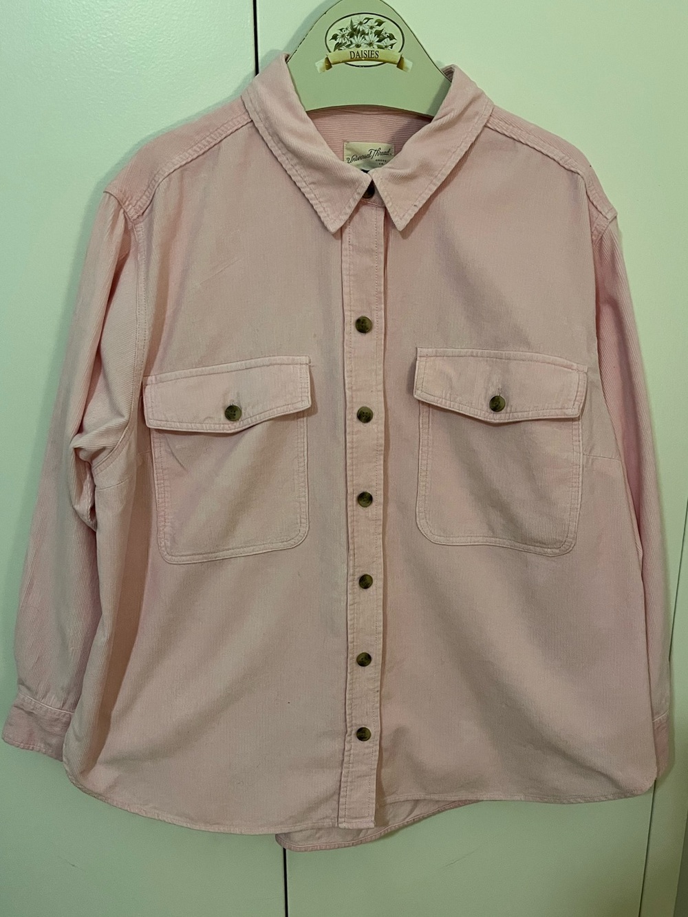 Light Pink Plus Size Cordory Button-Up Shirt Jacket